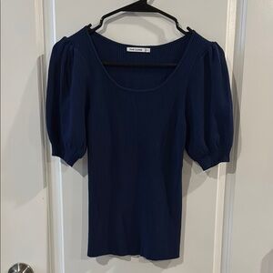 Pink Clover Navy Puff Sleeve Blouse